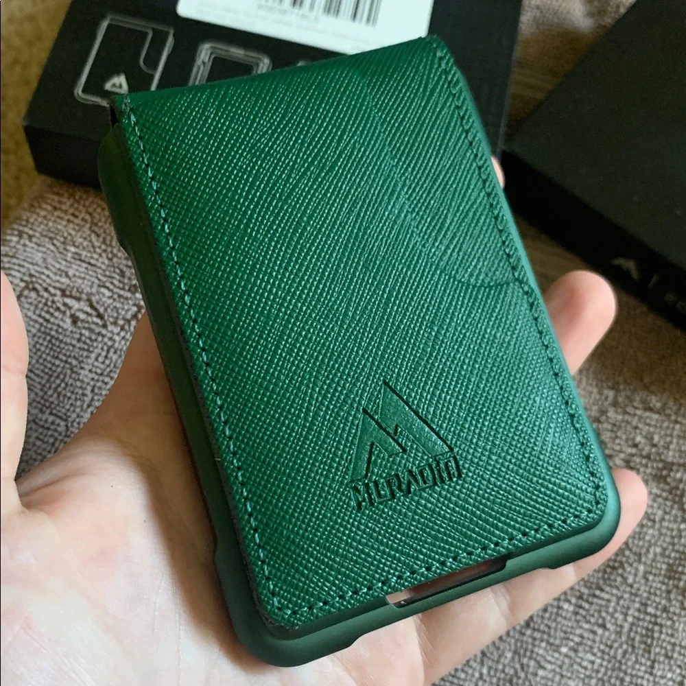 Muradin EDC Wallet Tactical Bifold EDC Metal RFID Blocking in Saffiano Green